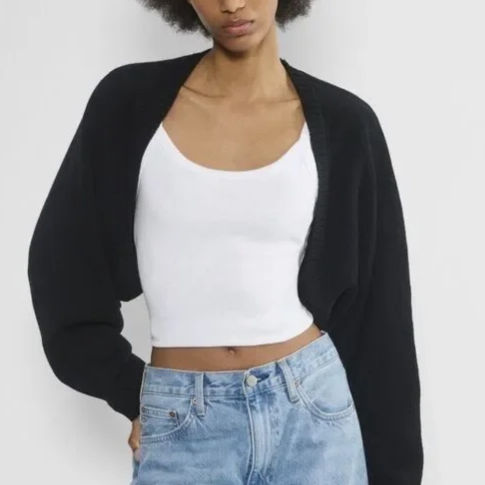 Aritzia Black Cropped Open-Front Shrug - Picture 2 of 5